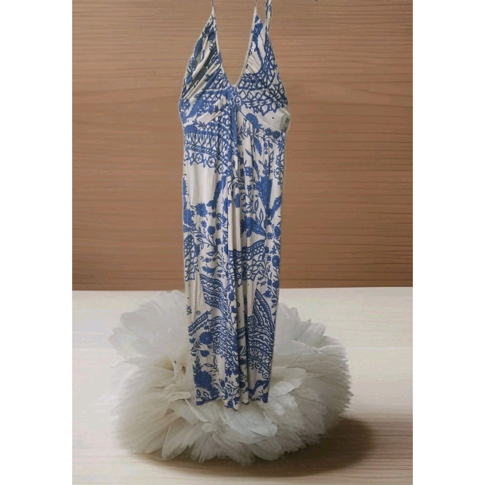 Alice + Olivia Women Silk Blue Floral A-Line Hatler Maxi Dress Size M